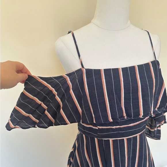 Chancery Striped Sundress with Asymmetrical Hem Cold Shoulder Sleeves - Size 12 - Picture 4 of 7